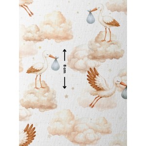 Tissu coton imprimé Cigogne Dans Les Nuages - Certifié Oeko-Tex® Mercerie des Princesses