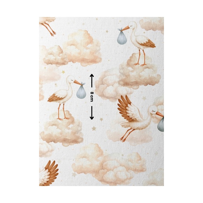Tissu coton imprimé Cigogne Dans Les Nuages - Certifié Oeko-Tex® Mercerie des Princesses