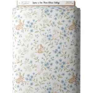 Tissu Lapins & Oies Fleurs Bleues Vintage - Coton Oeko-Tex pastel - Certifié Oeko-Tex® Mercerie des Princesses