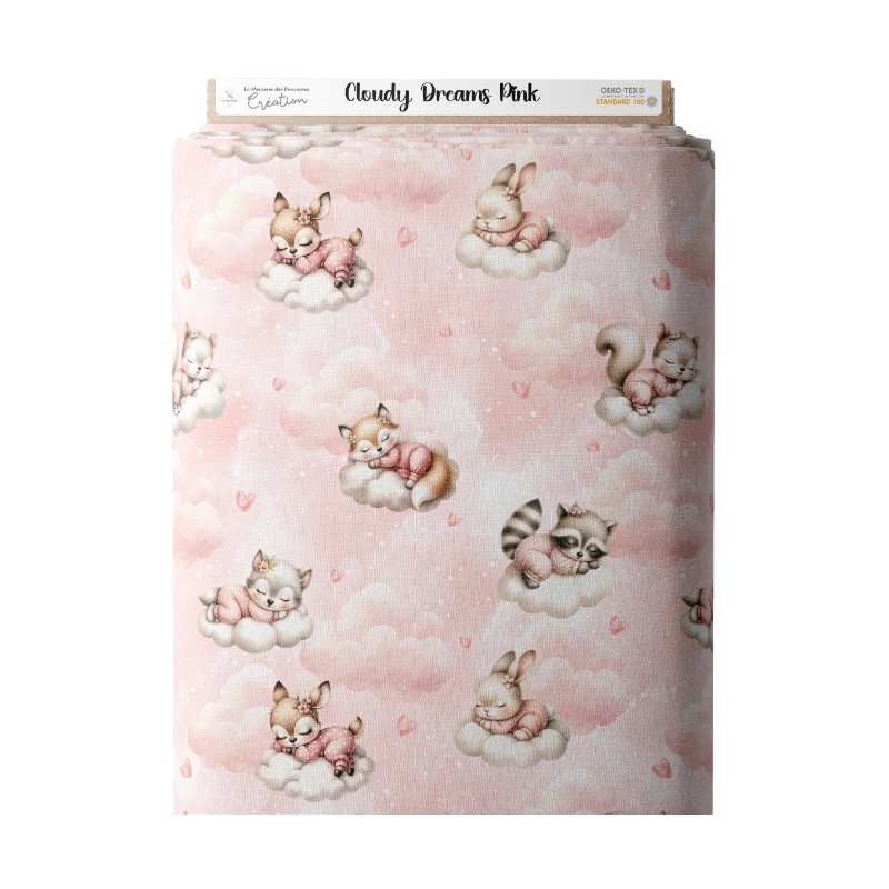 Tissu coton imprimé pour enfants Cloudy Dreams Pink - Certifié Oeko-Tex® Mercerie des Princesses