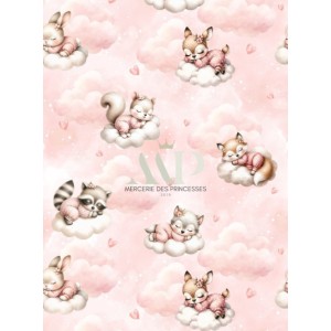  Tissu coton imprimé pour enfants Cloudy Dreams Pink - Certifié Oeko-Tex® Mercerie des Princesses