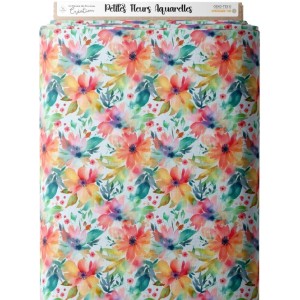 Tissu coton imprimé Petites Fleurs Aquarelles - Certifié Oeko-Tex® Mercerie des Princesses