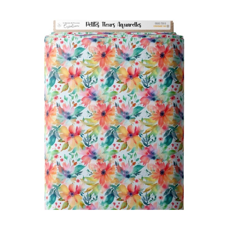 Tissu coton imprimé Petites Fleurs Aquarelles - Certifié Oeko-Tex® Mercerie des Princesses