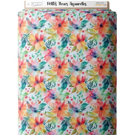 Tissu coton imprimé Petites Fleurs Aquarelles - Certifié Oeko-Tex® Mercerie des Princesses