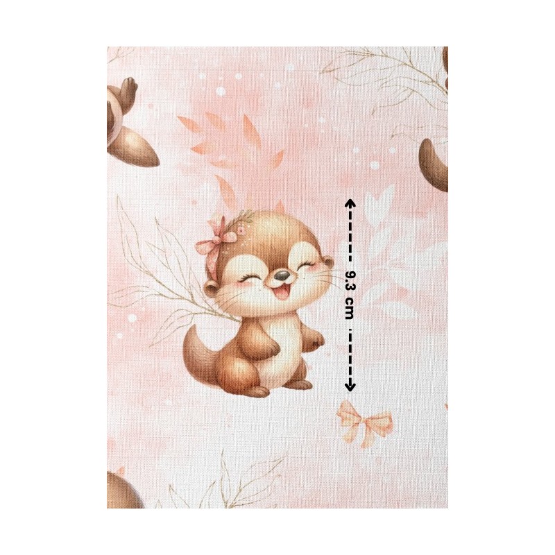 Tissu coton imprimé pour enfants Bébé Loutres Pastel Corail - Certifié Oeko-Tex® Mercerie des Princesses