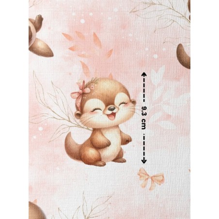 Tissu coton imprimé pour enfants Bébé Loutres Pastel Corail - Certifié Oeko-Tex® Mercerie des Princesses