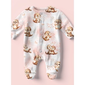  Tissu coton imprimé pour enfants Bébé Loutres Pastel Corail - Certifié Oeko-Tex® Mercerie des Princesses