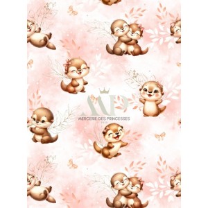  Tissu coton imprimé pour enfants Bébé Loutres Pastel Corail - Certifié Oeko-Tex® Mercerie des Princesses