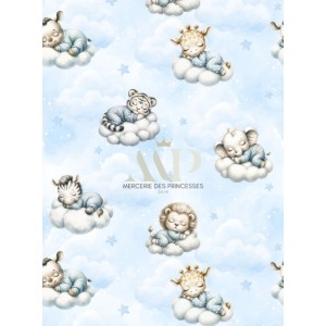  Tissu coton imprimé pour enfants Cloudy Dreams Blue - Certifié Oeko-Tex® Mercerie des Princesses