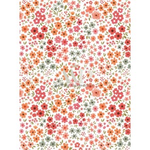 Tissu coton imprimé Petites Fleurs Corail - Certifié Oeko-Tex® Mercerie des Princesses