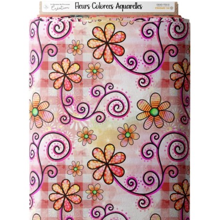 Tissu coton imprimé Fleurs Colorées Aquarelles - Certifié Oeko-Tex® Mercerie des Princesses