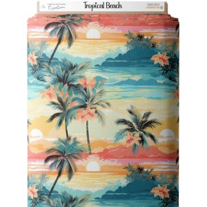 Tissu coton imprimé Tropicale Beach - Certifié Oeko-Tex® Mercerie des Princesses