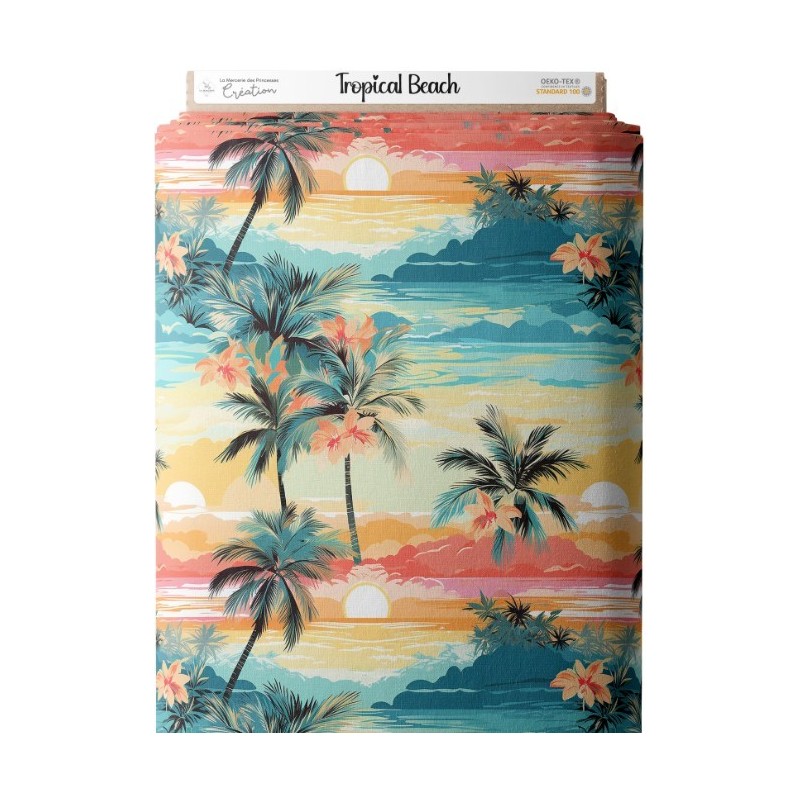 Tissu coton imprimé Tropicale Beach - Certifié Oeko-Tex® Mercerie des Princesses