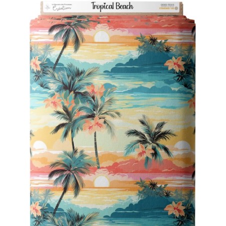 Tissu coton imprimé Tropicale Beach - Certifié Oeko-Tex® Mercerie des Princesses