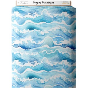Tissu coton imprimé Vagues Océaniques - Certifié Oeko-Tex® Mercerie des Princesses