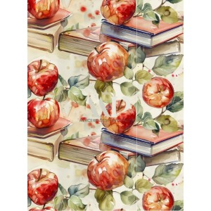  Tissu coton imprimé Pommes & Livres - Certifié Oeko-Tex® Mercerie des Princesses