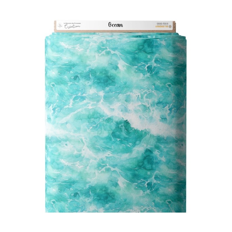Tissu coton imprimé Océan - Certifié Oeko-Tex® Mercerie des Princesses