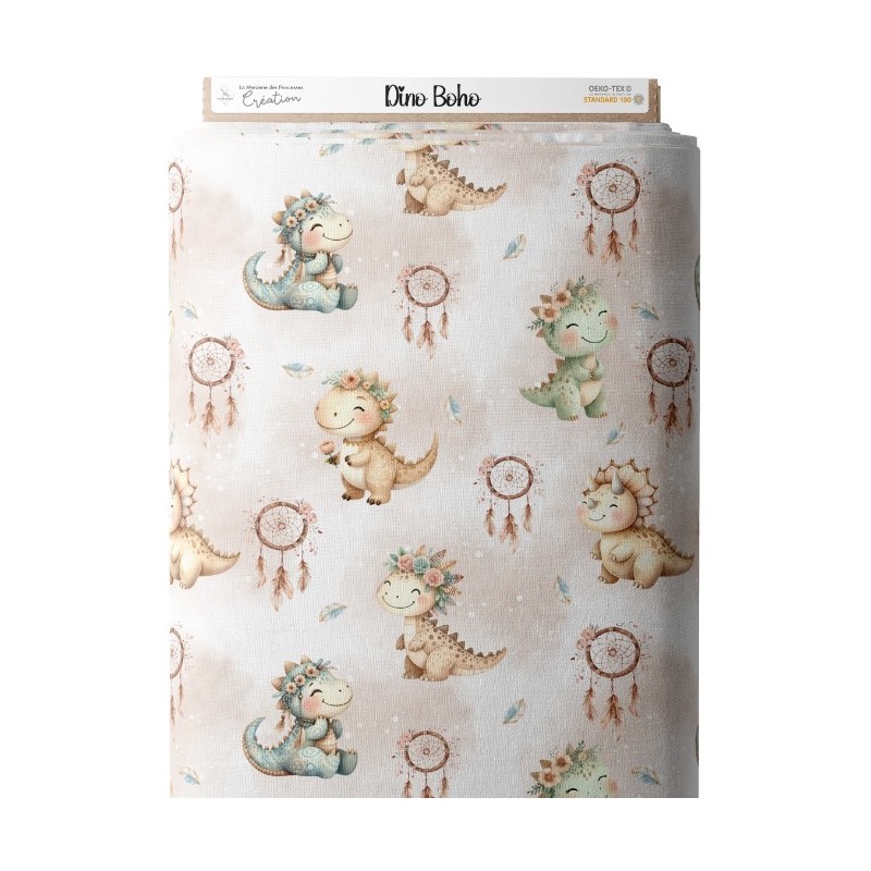 Tissu coton imprimé pour enfants Dino Boho - Certifié Oeko-Tex® Mercerie des Princesses