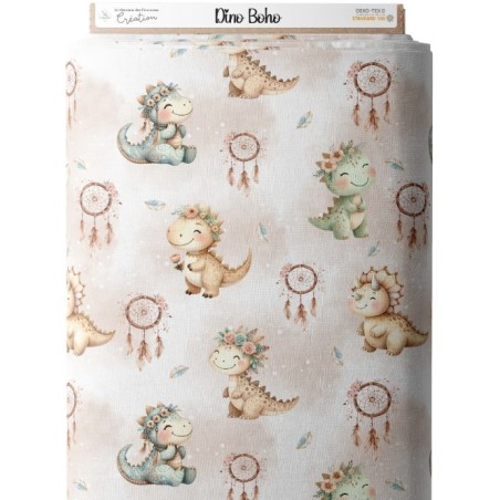 Tissu coton imprimé pour enfants Dino Boho - Certifié Oeko-Tex® Mercerie des Princesses