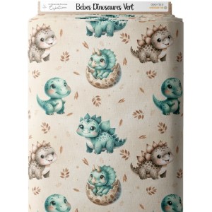 Tissu coton imprimé pour enfants Bébés Dinosaures Vert - Certifié Oeko-Tex® Mercerie des Princesses