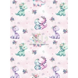  Tissu coton imprimé pour enfants Bébés Dinosaures Rose - Certifié Oeko-Tex® Mercerie des Princesses