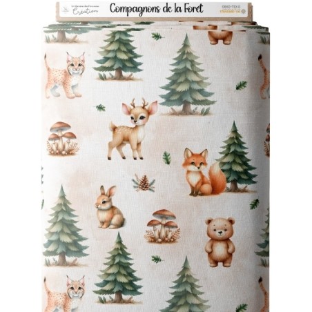 Tissu "Compagnons de la Forêt" – Motif animaux de la forêt sur fond naturel- Certifié Oeko-Tex® Mercerie des Princesses