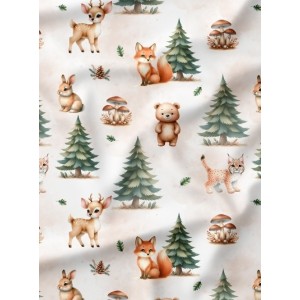  Tissu "Compagnons de la Forêt" – Motif animaux de la forêt sur fond naturel- Certifié Oeko-Tex® Mercerie des Princesses