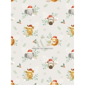  Tissu "Noel de la Savane" – Motif Animaux exotiques en fête- Certifié Oeko-Tex® Mercerie des Princesses