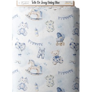Tissu Toile De Jouy Baby Blue enfant Oeko-Tex® Mercerie des Princesses