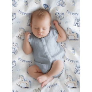  Tissu Toile De Jouy Baby Blue enfant Oeko-Tex® Mercerie des Princesses