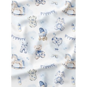 Tissu Toile De Jouy Baby Blue enfant Oeko-Tex® Mercerie des Princesses