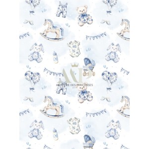  Tissu Toile De Jouy Baby Blue enfant Oeko-Tex® Mercerie des Princesses
