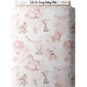 Tissu Toile De Jouy Baby Pink enfant Oeko-Tex® Mercerie des Princesses
