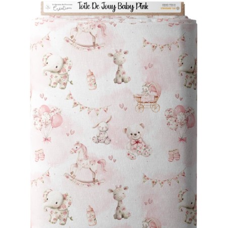 Tissu Toile De Jouy Baby Pink enfant Oeko-Tex® Mercerie des Princesses