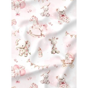  Tissu Toile De Jouy Baby Pink enfant Oeko-Tex® Mercerie des Princesses