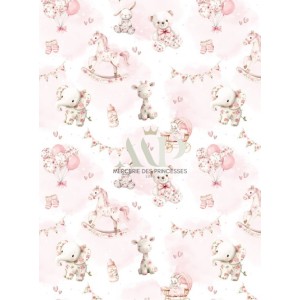  Tissu Toile De Jouy Baby Pink enfant Oeko-Tex® Mercerie des Princesses