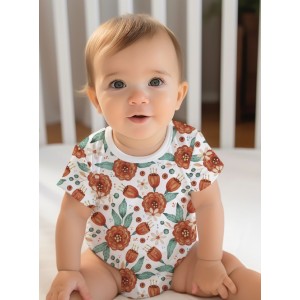  Tissu coton imprimé Fleurs Automnales Terracotta - Certifié Oeko-Tex® Mercerie des Princesses