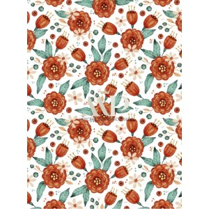  Tissu coton imprimé Fleurs Automnales Terracotta - Certifié Oeko-Tex® Mercerie des Princesses