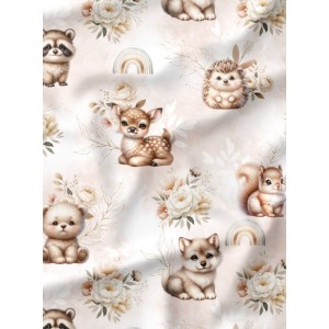 Tissu Bébé Forest Pastel Beige motif animaux de la forêt enfant Oeko-Tex® Mercerie des Princesses