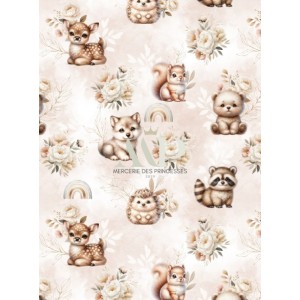  Tissu Bébé Forest Pastel Beige motif animaux de la forêt enfant Oeko-Tex® Mercerie des Princesses