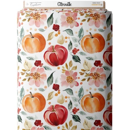 Tissu Citrouilles et Fleurs Oeko-Tex® Mercerie des Princesses