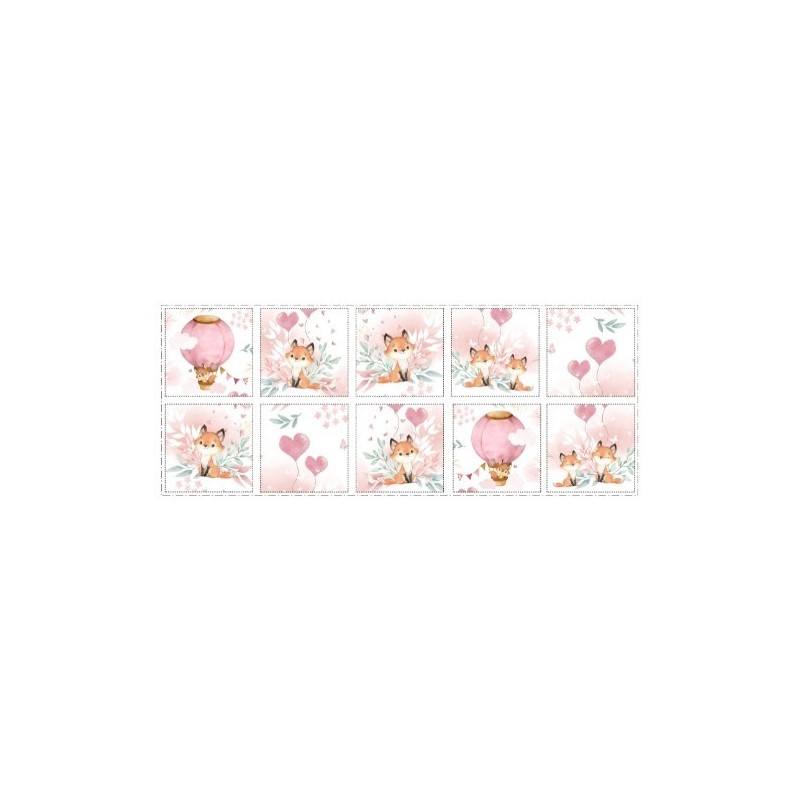 Panneau Lingettes tissu Lovely Fox Rose – 10 lingettes lavables réutilisables bébé – coton Oeko-Tex couture facile