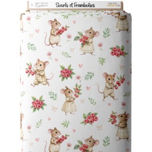 Tissu Souris et Framboises motif animal enfant Oeko-Tex® Mercerie des Princesses