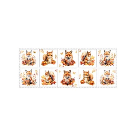 Panneau Lingettes tissu Renard et Ecureuil D'Automne – 10 lingettes lavables réutilisables bébé – coton Oeko-Tex couture facile