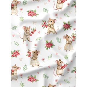  Tissu Souris et Framboises motif animal enfant Oeko-Tex® Mercerie des Princesses