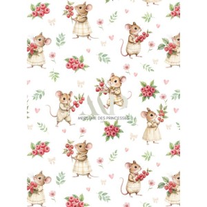  Tissu Souris et Framboises motif animal enfant Oeko-Tex® Mercerie des Princesses