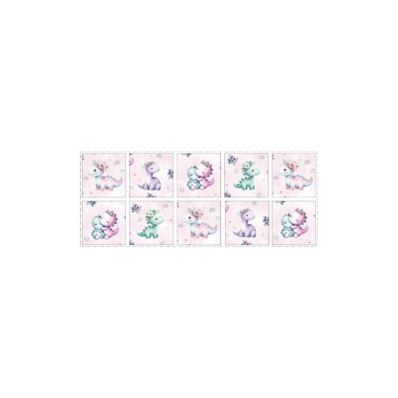 Panneau Lingettes tissu Bébés Dinosaures Rose – 10 lingettes lavables réutilisables bébé – coton Oeko-Tex couture facile