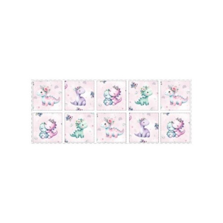 Panneau Lingettes tissu Bébés Dinosaures Rose – 10 lingettes lavables réutilisables bébé – coton Oeko-Tex couture facile