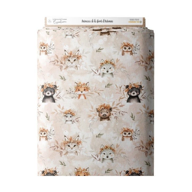 Tissu coton Animaux de la forêt d'automne enfant Oeko-Tex® Mercerie des Princesses