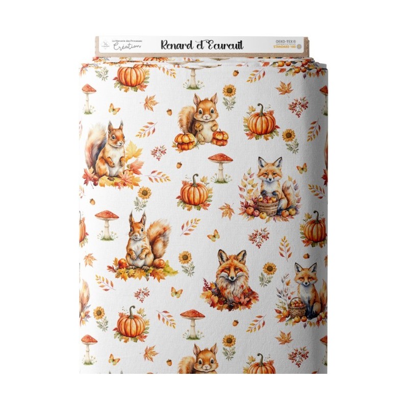 Tissu coton Renard et Ecureuil d'automne enfant Oeko-Tex® Mercerie des Princesses